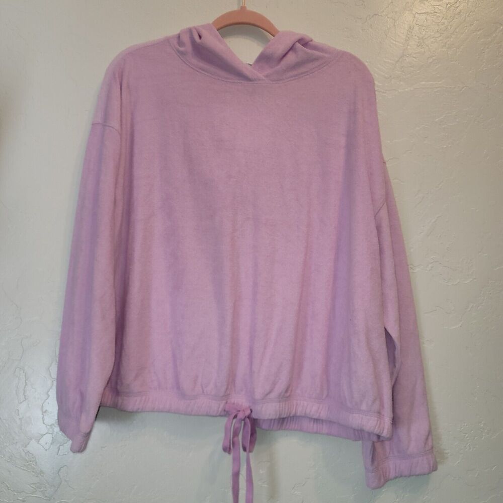 New Ava & Viv Womens X 14W Terry Cloth Lilac Purple Hooded Shirt Sweatshirt